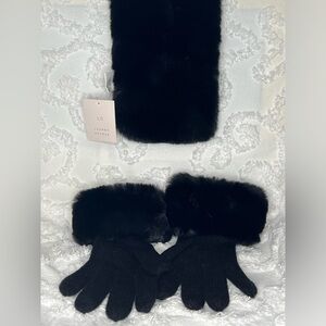 LC LAUREN CONRAD • BLACK FAUX FUR SCARF & GLOVES • NWT